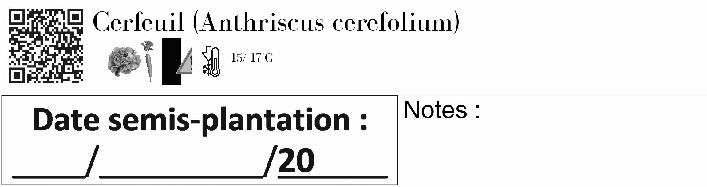 Étiquette de : Anthriscus cerefolium - format c - style noire19basique_basique_basiquebod avec qrcode et comestibilité simplifiée