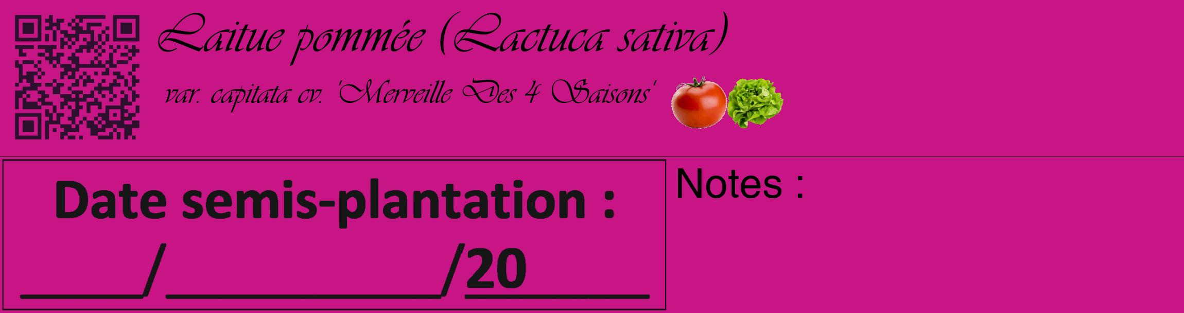 Étiquette de : Lactuca sativa var. capitata cv. 'Merveille Des 4 Saisons' - format c - style noire45_basique_basiqueviv avec qrcode et comestibilité simplifiée