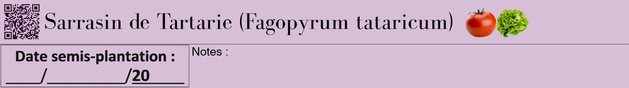 Étiquette de : Fagopyrum tataricum - format a - style noire54bod avec qrcode et comestibilité simplifiée