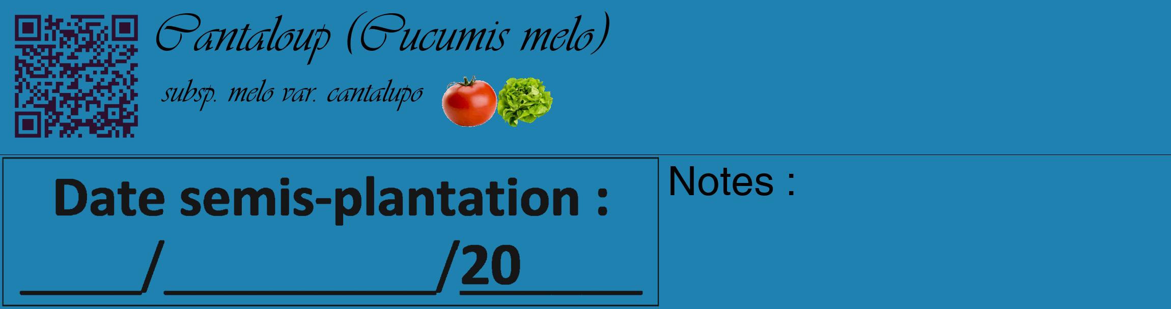 Étiquette de : Cucumis melo subsp. melo var. cantalupo - format c - style noire6_basique_basiqueviv avec qrcode et comestibilité simplifiée