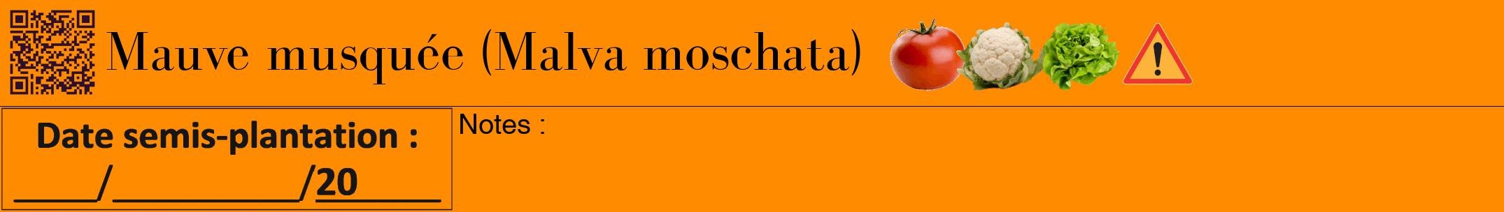 Étiquette de : Malva moschata - format a - style noire23bod avec qrcode et comestibilité simplifiée