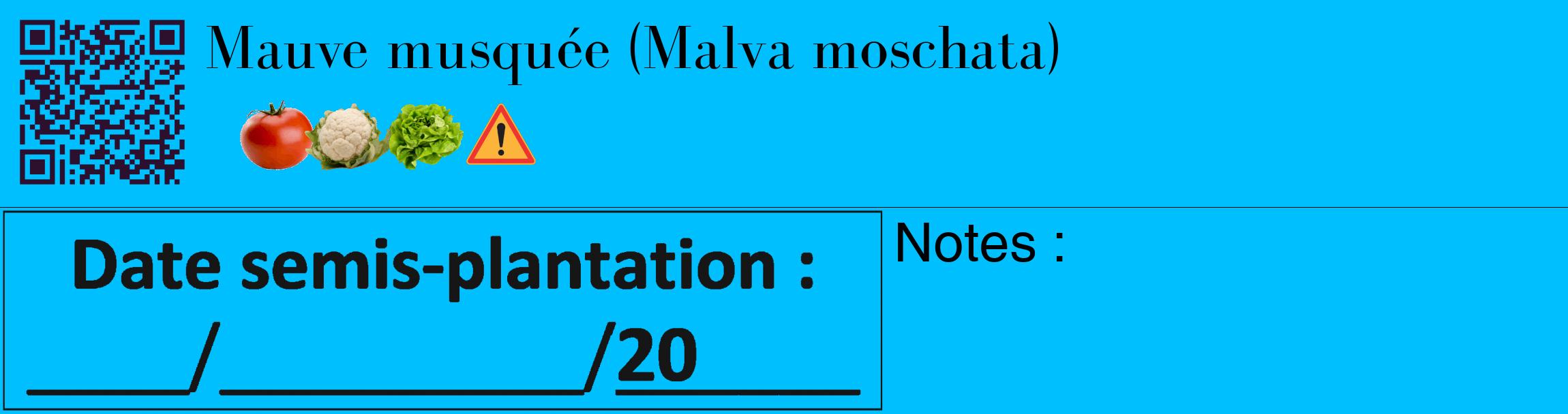 Étiquette de : Malva moschata - format c - style noire2_basique_basiquebod avec qrcode et comestibilité simplifiée