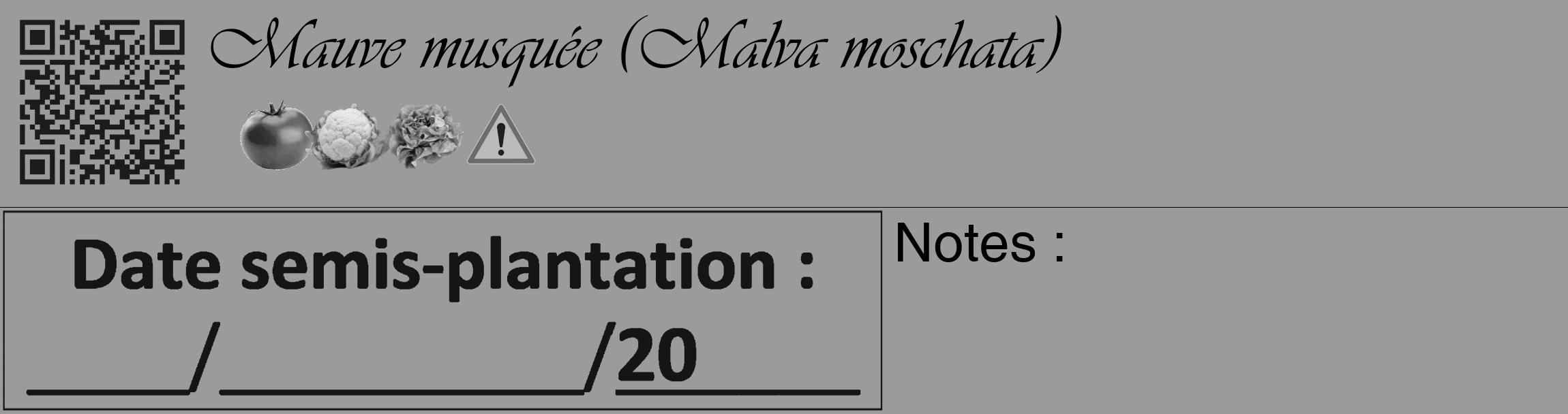 Étiquette de : Malva moschata - format c - style noire52_basique_basiqueviv avec qrcode et comestibilité simplifiée