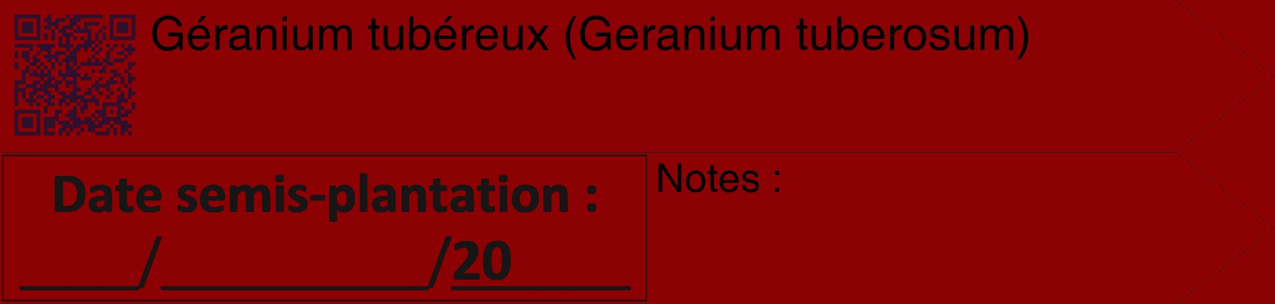 Étiquette de : Geranium tuberosum - format c - style noire34_simple_simplehel avec qrcode et comestibilité