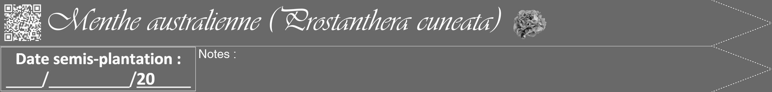 Étiquette de : Prostanthera cuneata - format b - style blanche51simpleviv avec qrcode et comestibilité simplifiée