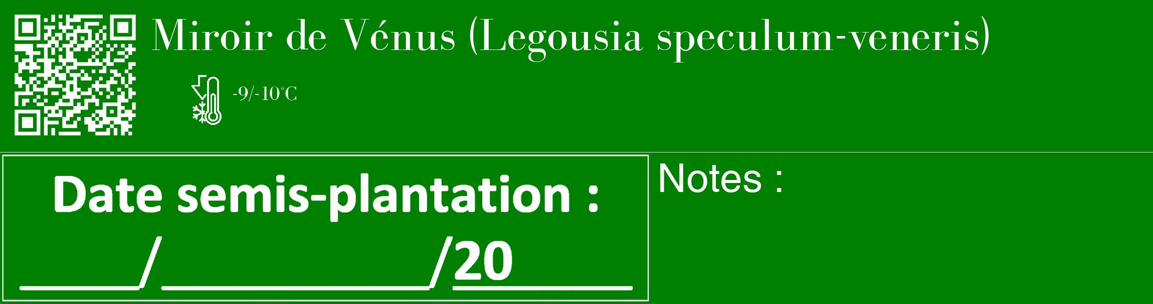 Étiquette de : Legousia speculum-veneris - format c - style blanche9_basique_basiquebod avec qrcode et comestibilité
