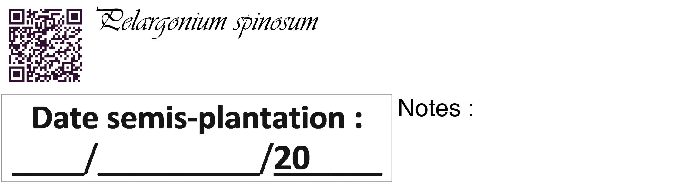 Étiquette de : Pelargonium spinosum - format c - style noire60_basique_basiqueviv avec qrcode et comestibilité
