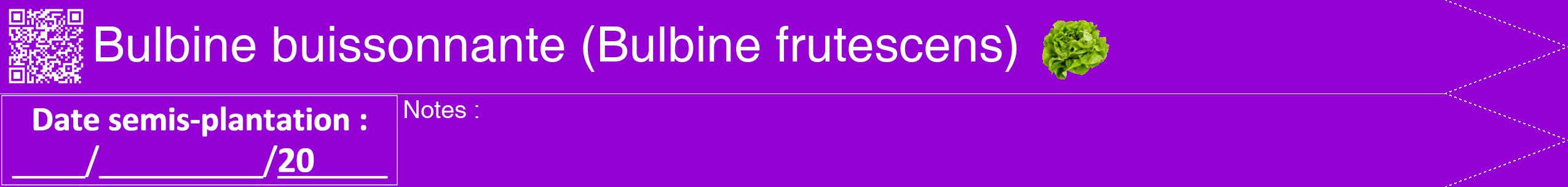 Étiquette de : Bulbine frutescens - format b - style blanche48hel avec qrcode et comestibilité simplifiée