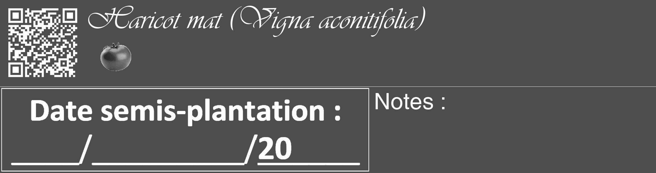 Étiquette de : Vigna aconitifolia - format c - style blanche28_basique_basiqueviv avec qrcode et comestibilité simplifiée