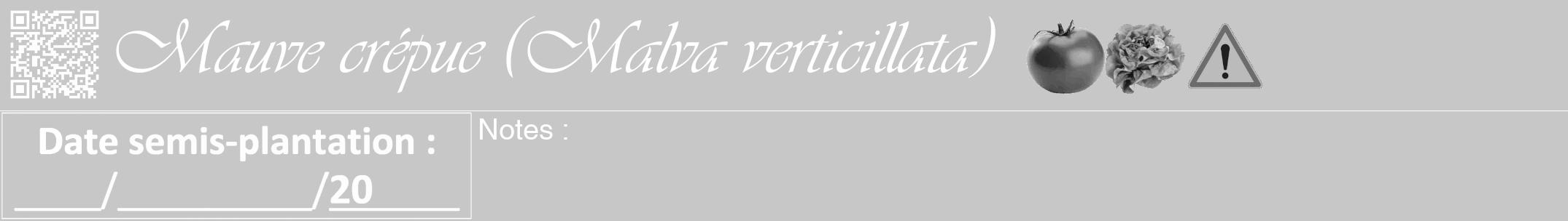 Étiquette de : Malva verticillata - format a - style blanche15viv avec qrcode et comestibilité simplifiée