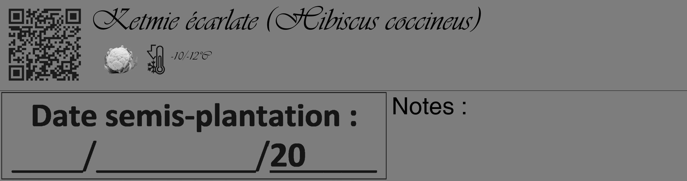 Étiquette de : Hibiscus coccineus - format c - style noire35_basique_basiqueviv avec qrcode et comestibilité simplifiée