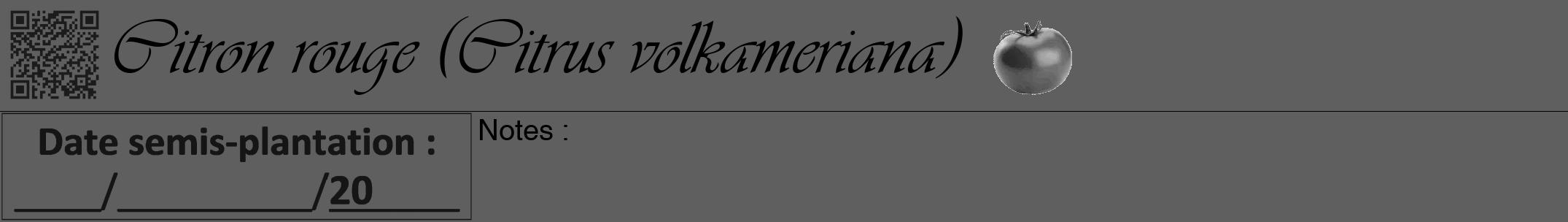 Étiquette de : Citrus volkameriana - format a - style noire10viv avec qrcode et comestibilité simplifiée