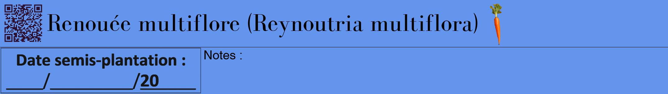 Étiquette de : Reynoutria multiflora - format a - style noire4bod avec qrcode et comestibilité simplifiée