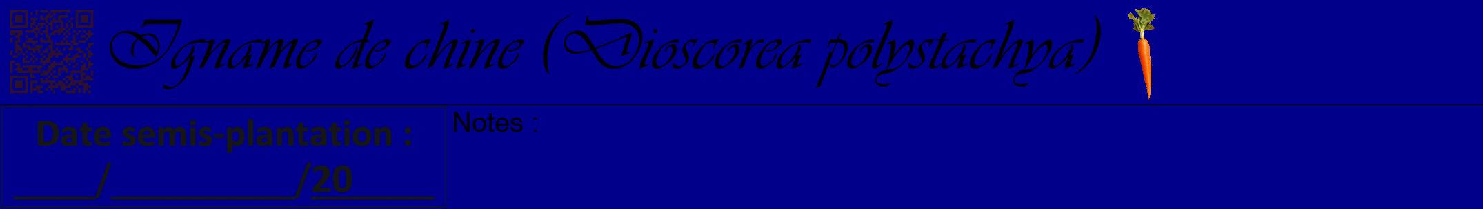Étiquette de : Dioscorea polystachya - format a - style noire7viv avec qrcode et comestibilité simplifiée