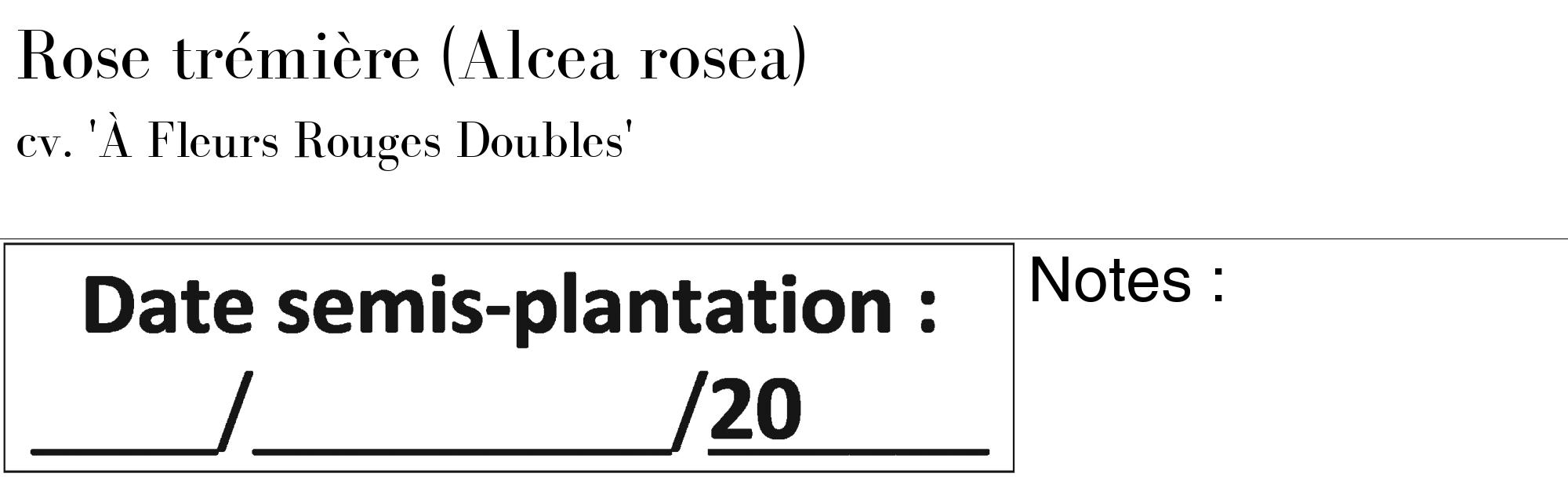 Étiquette de : Alcea rosea cv. 'À Fleurs Rouges Doubles' - format c - style noire60_basique_basiquebod avec comestibilité