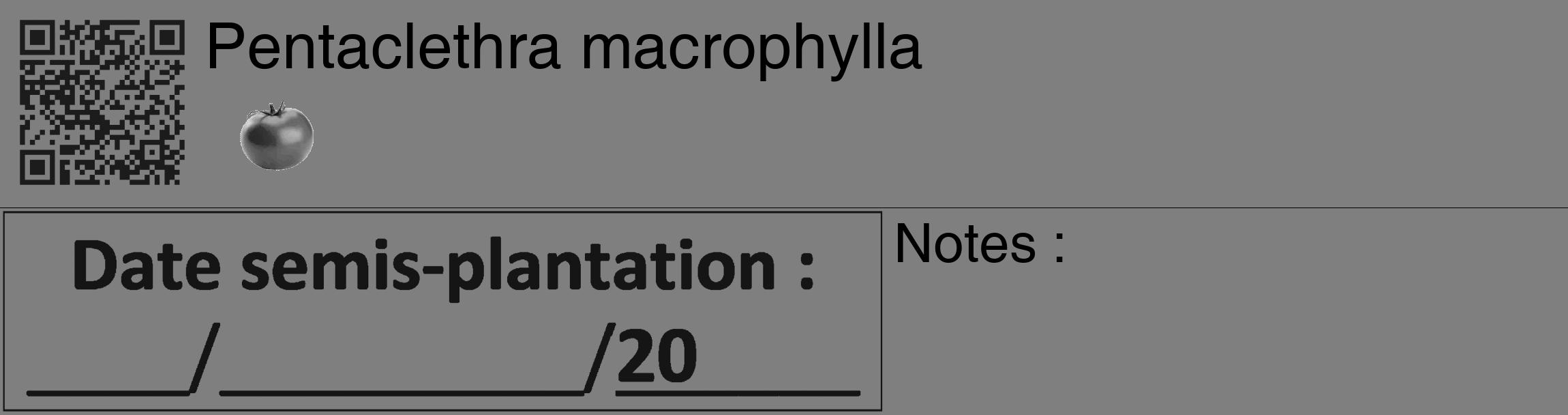 Étiquette de : Pentaclethra macrophylla - format c - style noire31_basique_basiquehel avec qrcode et comestibilité simplifiée
