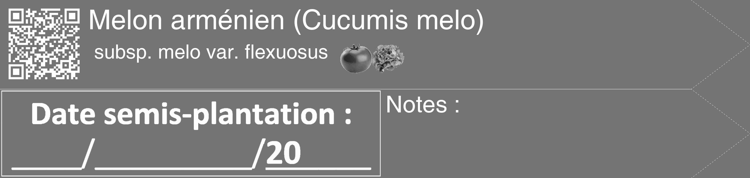 Étiquette de : Cucumis melo subsp. melo var. flexuosus - format c - style blanche26_simple_simplehel avec qrcode et comestibilité simplifiée