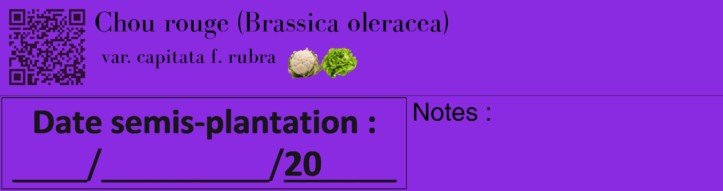Étiquette de : Brassica oleracea var. capitata f. rubra - format c - style noire49_basique_basiquebod avec qrcode et comestibilité simplifiée