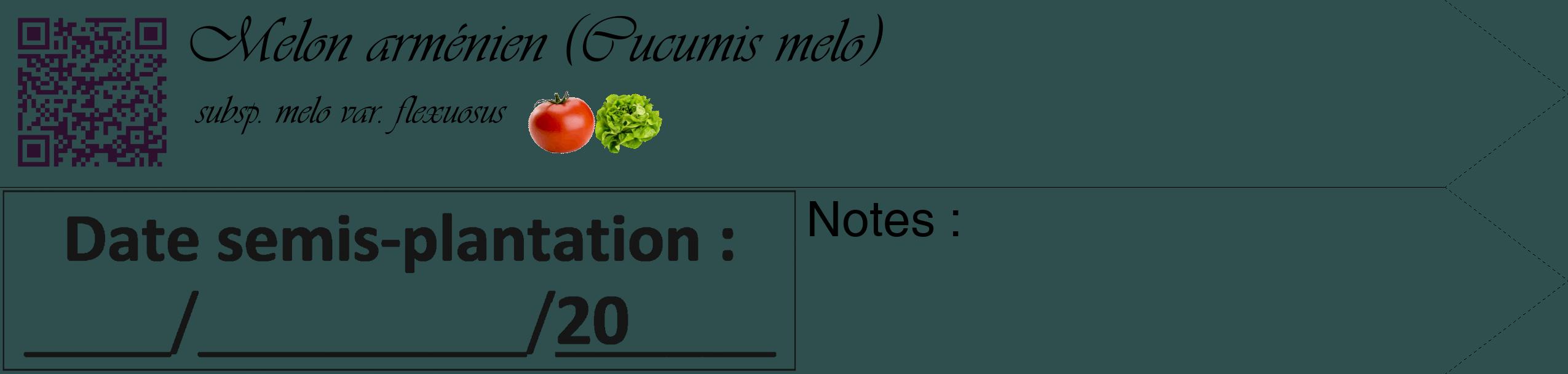 Étiquette de : Cucumis melo subsp. melo var. flexuosus - format c - style noire58_simple_simpleviv avec qrcode et comestibilité simplifiée