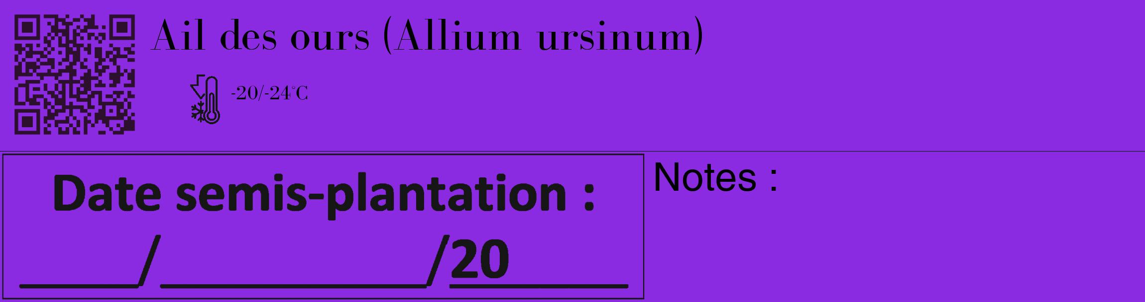 Étiquette de : Allium ursinum - format c - style noire49_basique_basiquebod avec qrcode et comestibilité