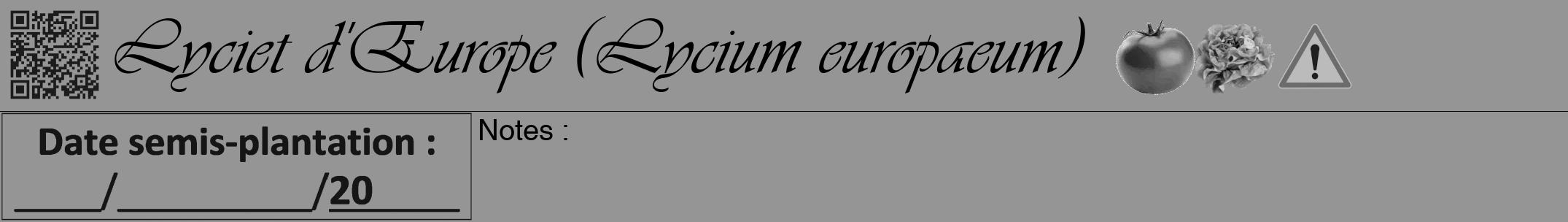 Étiquette de : Lycium europaeum - format a - style noire16viv avec qrcode et comestibilité simplifiée