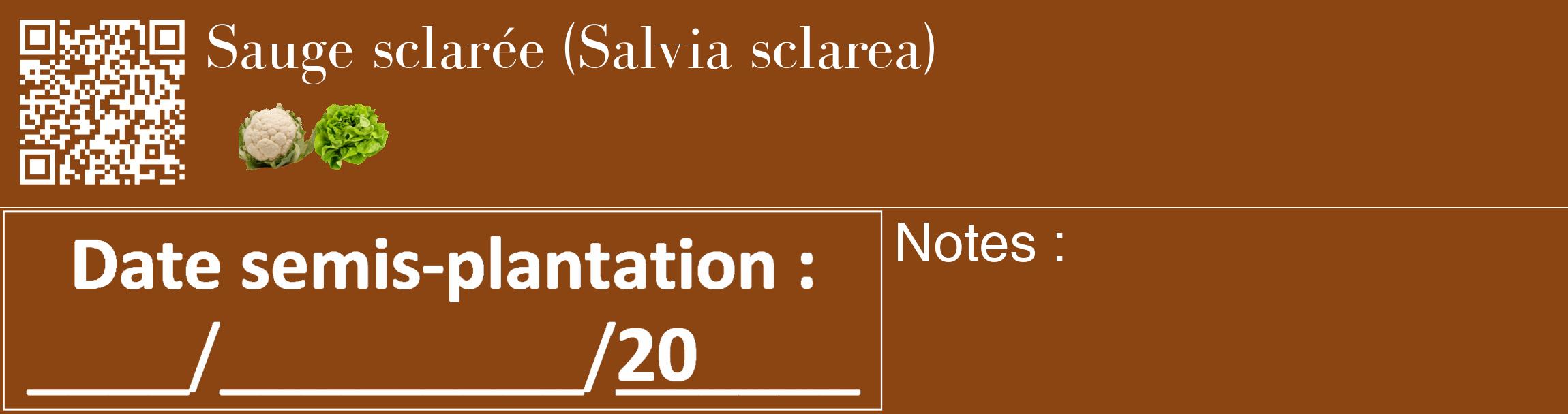 Étiquette de : Salvia sclarea - format c - style blanche30_basique_basiquebod avec qrcode et comestibilité simplifiée