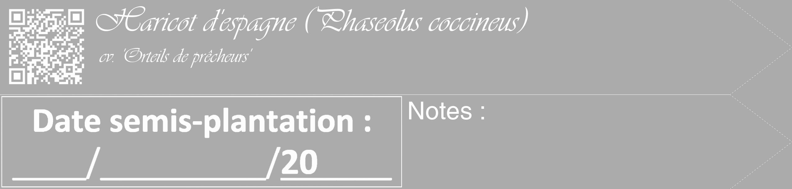 Étiquette de : Phaseolus coccineus cv. 'Orteils de prêcheurs' - format c - style blanche37_simple_simpleviv avec qrcode et comestibilité