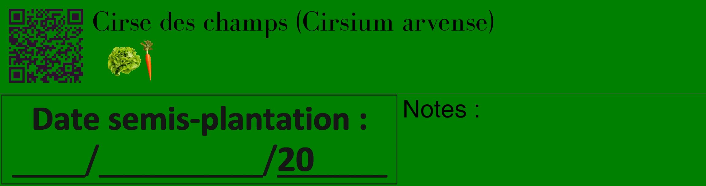 Étiquette de : Cirsium arvense - format c - style noire9_basique_basiquebod avec qrcode et comestibilité simplifiée