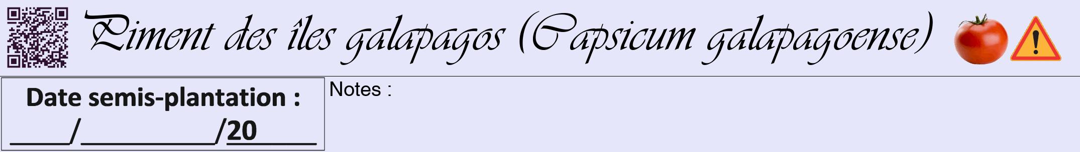 Étiquette de : Capsicum galapagoense - format a - style noire55viv avec qrcode et comestibilité simplifiée