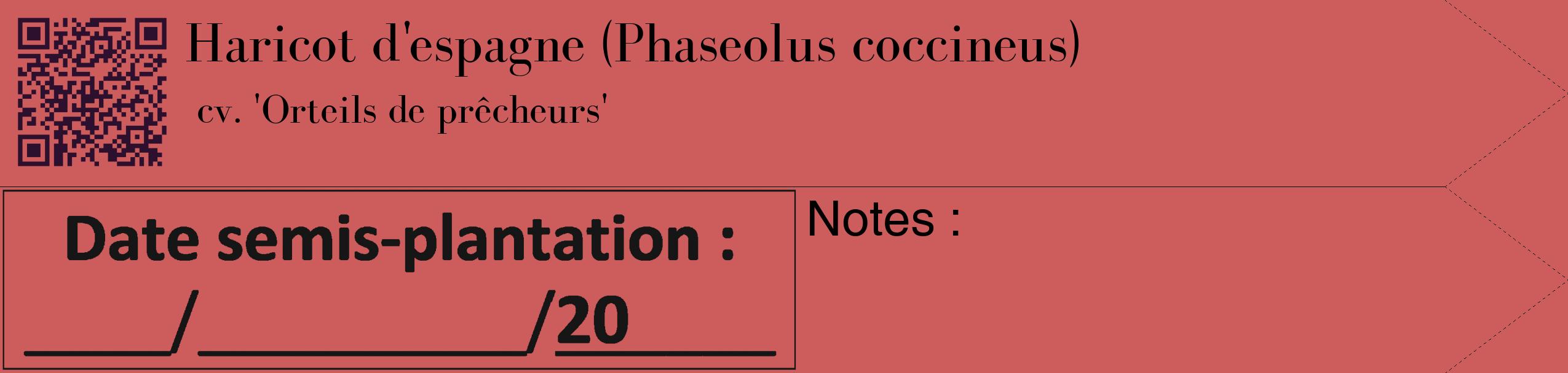 Étiquette de : Phaseolus coccineus cv. 'Orteils de prêcheurs' - format c - style noire35_simple_simplebod avec qrcode et comestibilité