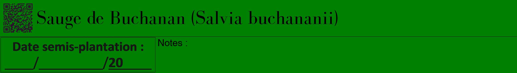 Étiquette de : Salvia buchananii - format a - style noire9bod avec qrcode et comestibilité