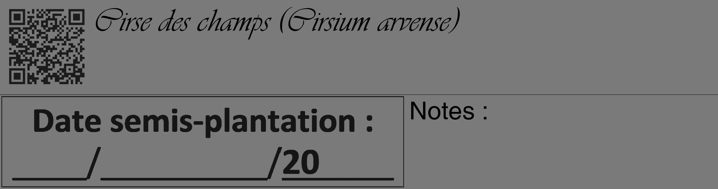 Étiquette de : Cirsium arvense - format c - style noire3_basique_basiqueviv avec qrcode et comestibilité