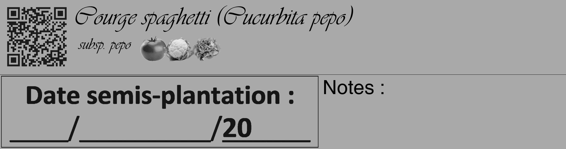 Étiquette de : Cucurbita pepo subsp. pepo - format c - style noire13_basique_basiqueviv avec qrcode et comestibilité simplifiée