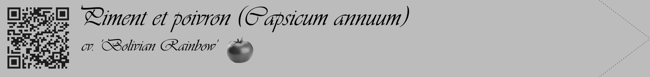 Étiquette de : Capsicum annuum cv. 'Bolivian Rainbow' - format c - style noire1_simple_simpleviv avec qrcode et comestibilité simplifiée