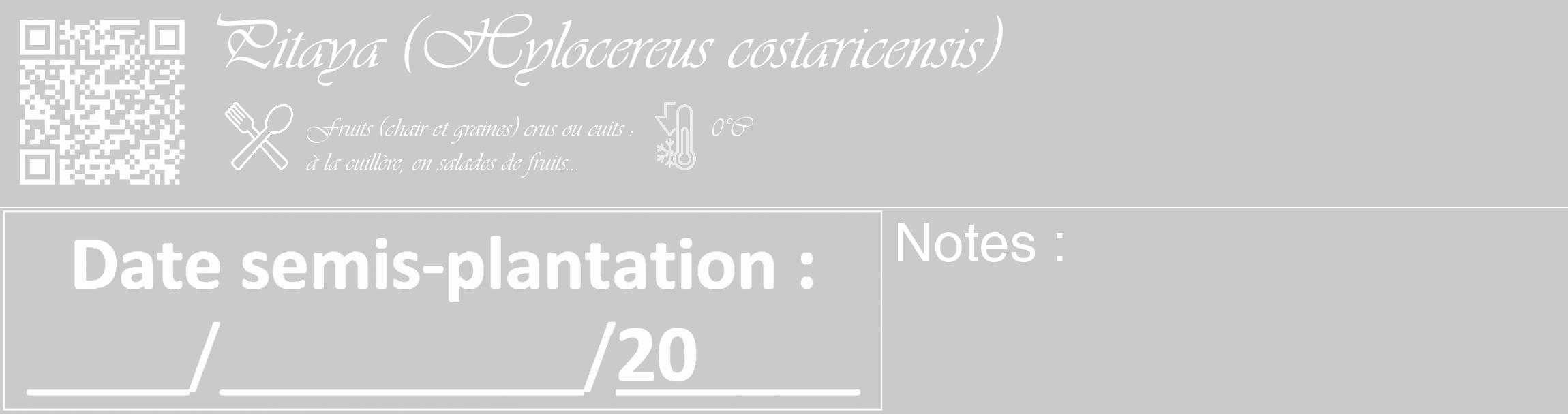 Étiquette de : Hylocereus costaricensis - format c - style blanche21_basique_basiqueviv avec qrcode et comestibilité simplifiée