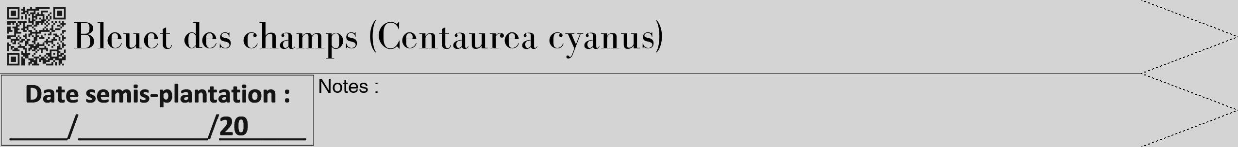 Étiquette de : Centaurea cyanus - format b - style noire40bod avec qrcode et comestibilité