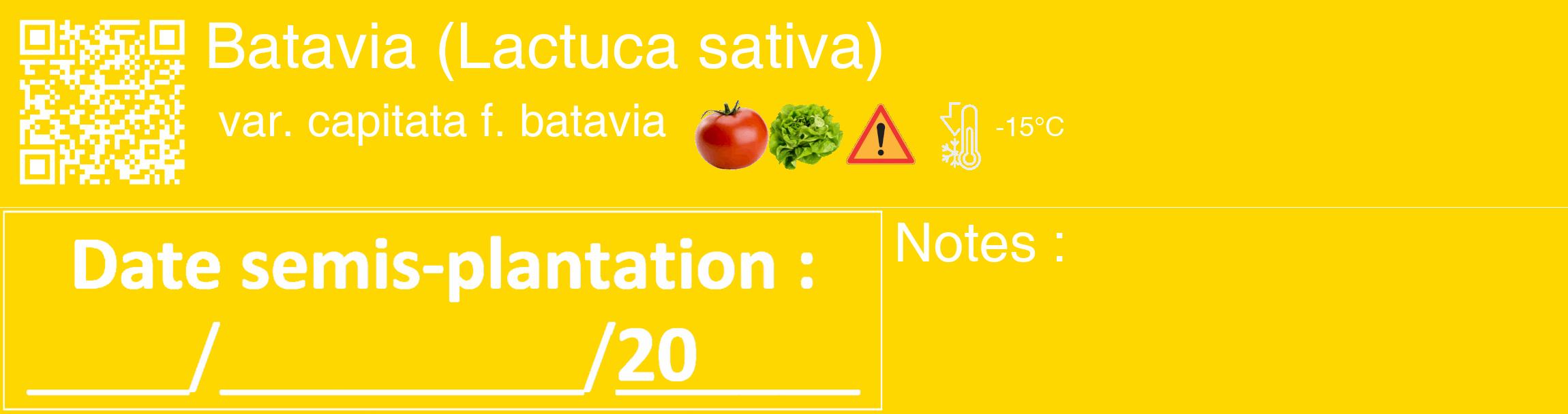 Étiquette de : Lactuca sativa var. capitata f. batavia - format c - style blanche21_basique_basiquehel avec qrcode et comestibilité simplifiée