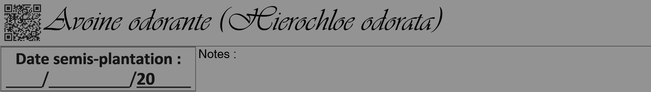 Étiquette de : Hierochloe odorata - format a - style noire44viv avec qrcode et comestibilité