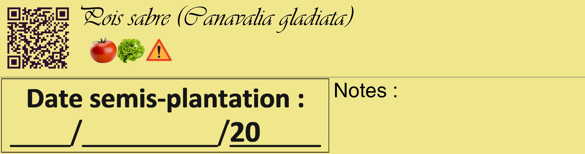 Étiquette de : Canavalia gladiata - format c - style noire20_basique_basiqueviv avec qrcode et comestibilité simplifiée