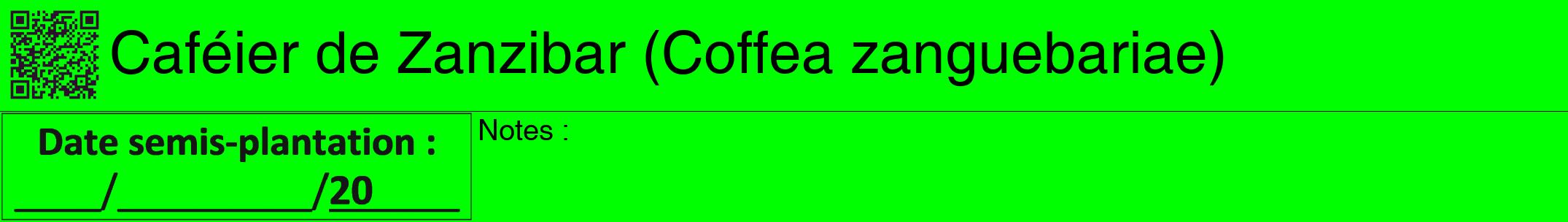 Étiquette de : Coffea zanguebariae - format a - style noire16hel avec qrcode et comestibilité