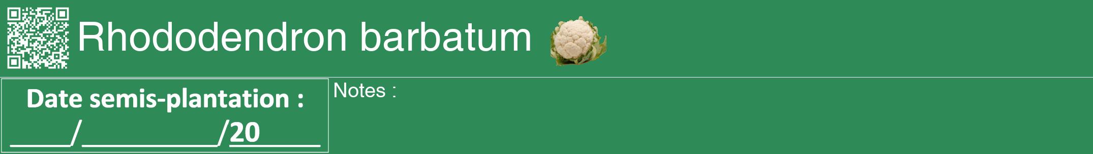 Étiquette de : Rhododendron barbatum - format a - style blanche11hel avec qrcode et comestibilité simplifiée