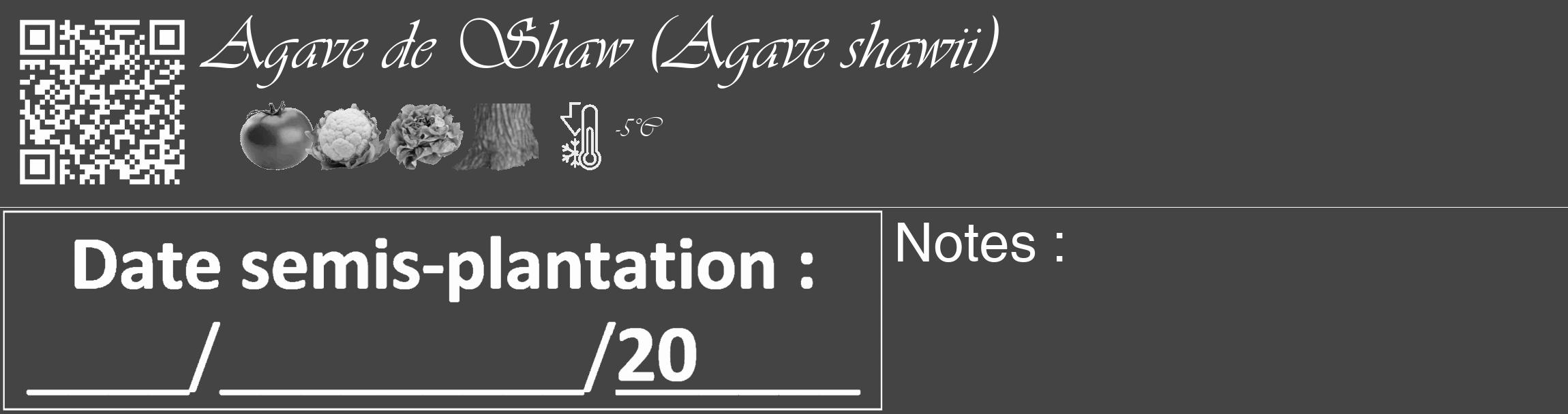 Étiquette de : Agave shawii - format c - style blanche48_basique_basiqueviv avec qrcode et comestibilité simplifiée