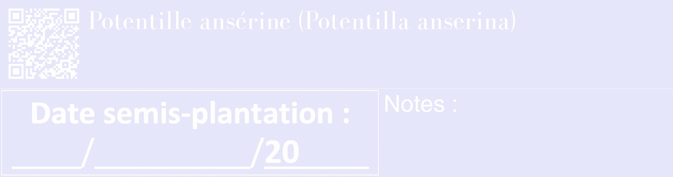 Étiquette de : Potentilla anserina - format c - style blanche55_basique_basiquebod avec qrcode et comestibilité