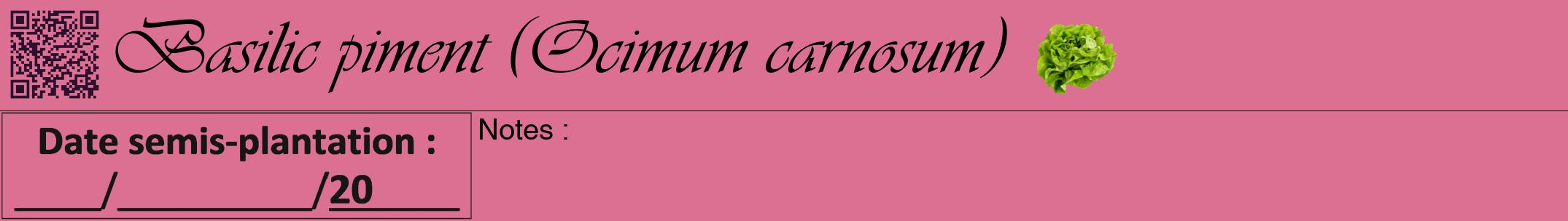 Étiquette de : Ocimum carnosum - format a - style noire44viv avec qrcode et comestibilité simplifiée