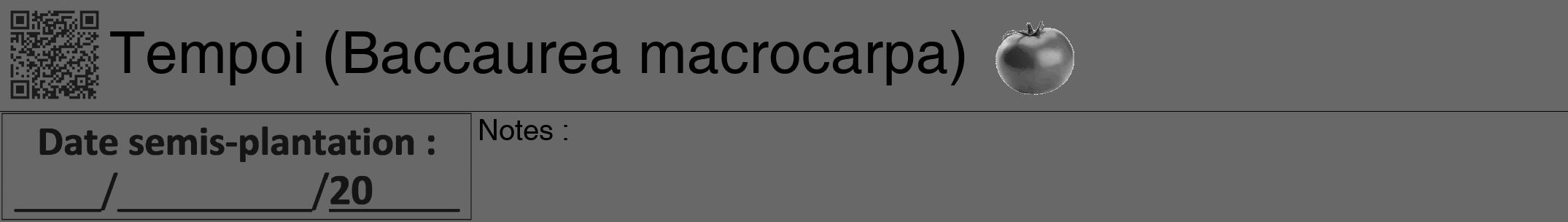 Étiquette de : Baccaurea macrocarpa - format a - style noire6hel avec qrcode et comestibilité simplifiée