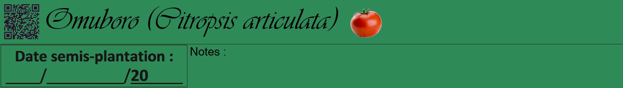 Étiquette de : Citropsis articulata - format a - style noire11viv avec qrcode et comestibilité simplifiée
