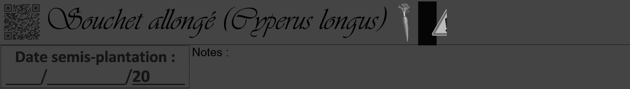 Étiquette de : Cyperus longus - format a - style noire48viv avec qrcode et comestibilité simplifiée