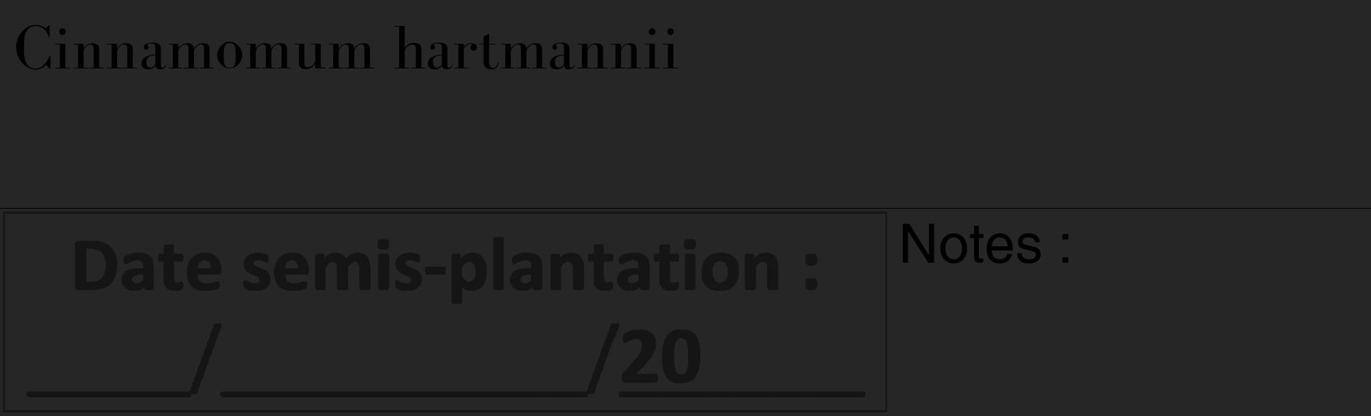 Étiquette de : Cinnamomum hartmannii - format c - style noire29_basique_basiquebod avec comestibilité