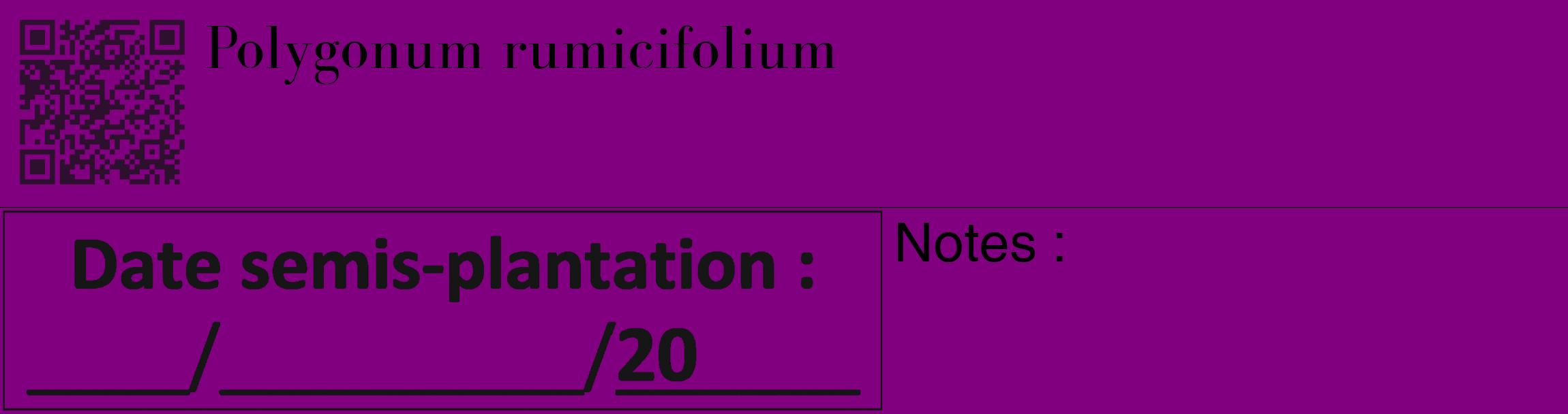 Étiquette de : Polygonum rumicifolium - format c - style noire46_basique_basiquebod avec qrcode et comestibilité